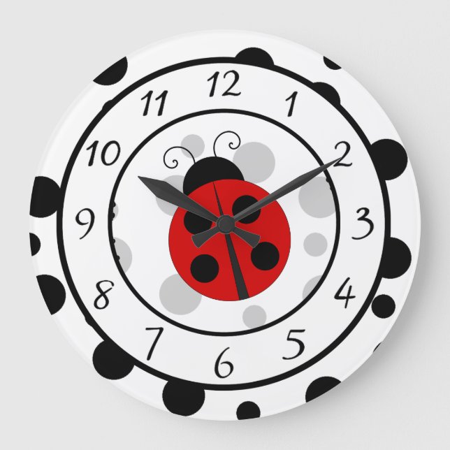 Niedlich Red Ladybug Clock Große Wanduhr (Vorderseite)