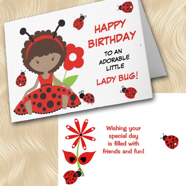 Niedlich Red Ladybug Girl Geburtstag Karte (Von Creator hochgeladen)