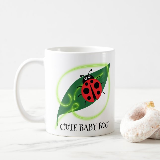 Niedlich Red Ladybug Green Liebe Leaf Mädchen Kaffeetasse (Mit Donut)