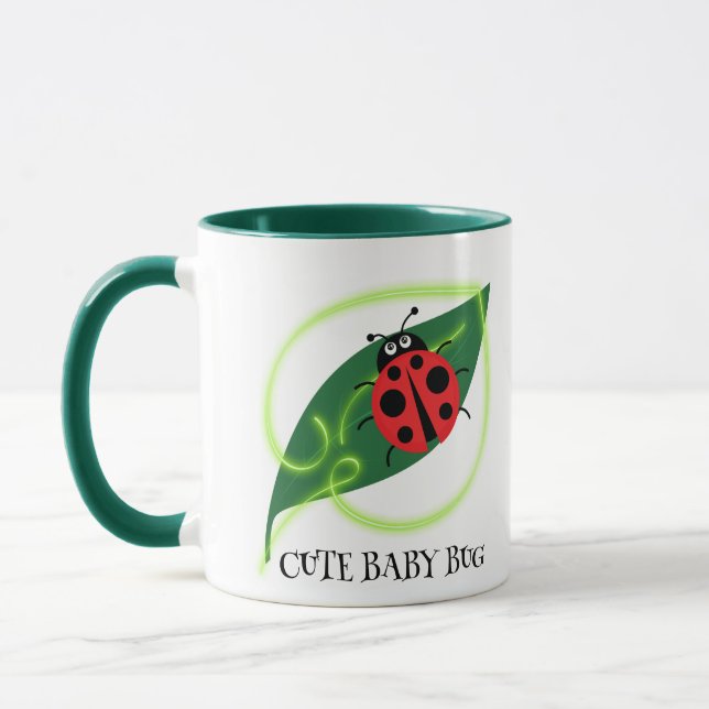 Niedlich Red Ladybug Green Liebe Leaf Mädchen Tasse (Links)