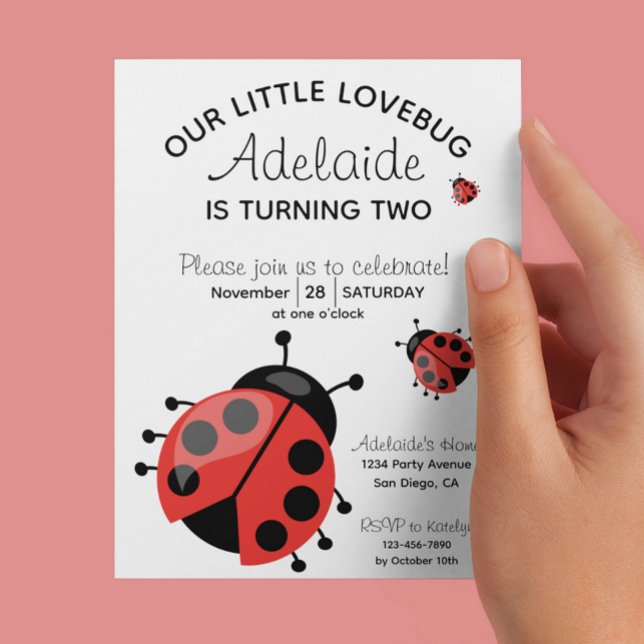 Niedlich Red Ladybug Little Lovebug 2. Geburtstag  Einladung (Von Creator hochgeladen)