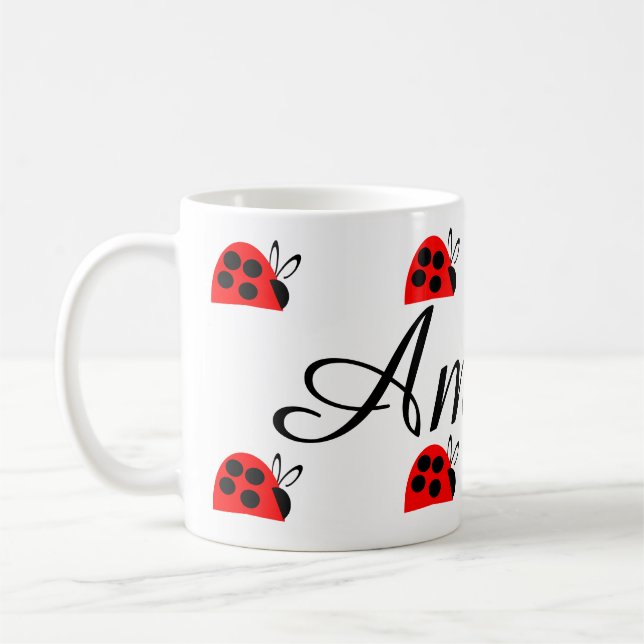 Niedlich Red Ladybug Personalisiert Kaffeetasse (Links)