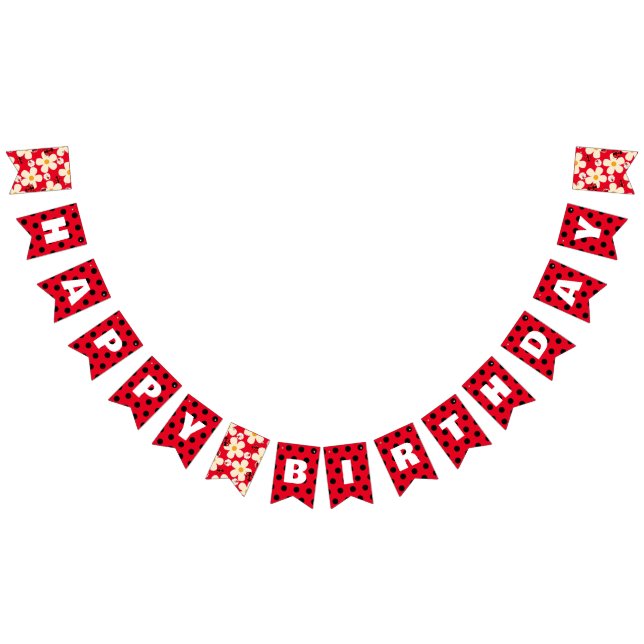Niedlich Red Ladybug Polka dot Daisy Blume Geburts Wimpelkette (Alle)