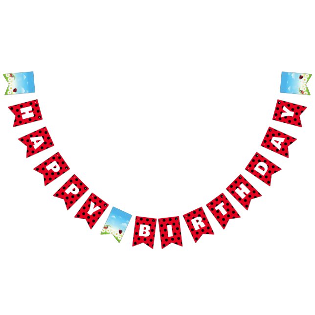 Niedlich Red Ladybug Polka dot Daisy Blume Geburts Wimpelkette (Alle)