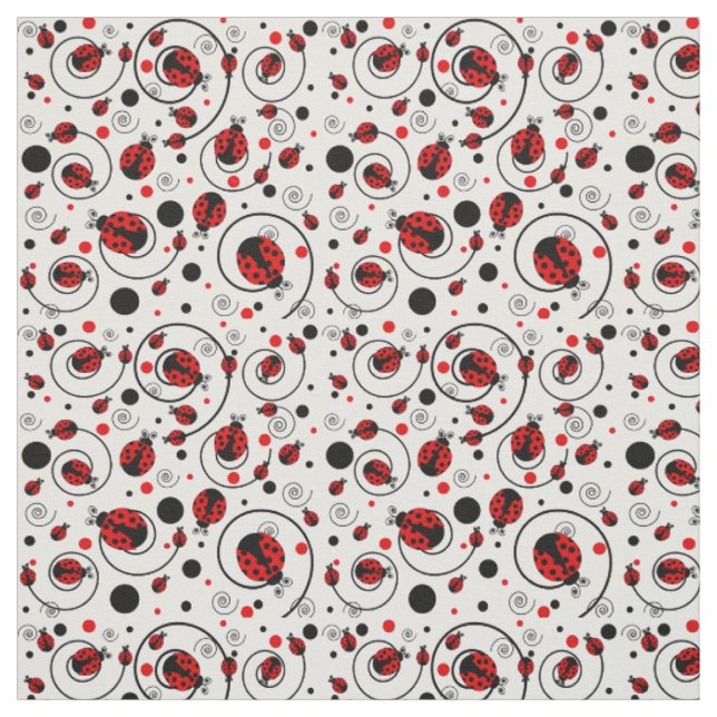 Niedlich Red Ladybugs Polka Dots Wirbel Muster Stoff (Muster)