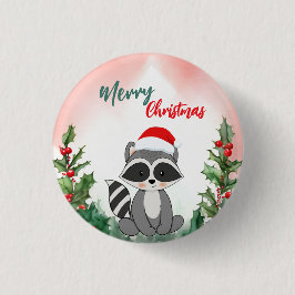 Niedlich Red Merry Christmas Raccoon Weihnachten W Button
