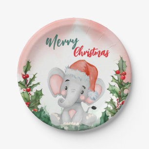 Niedlich Red Merry Weihnachten Weihnachtslephant W Pappteller