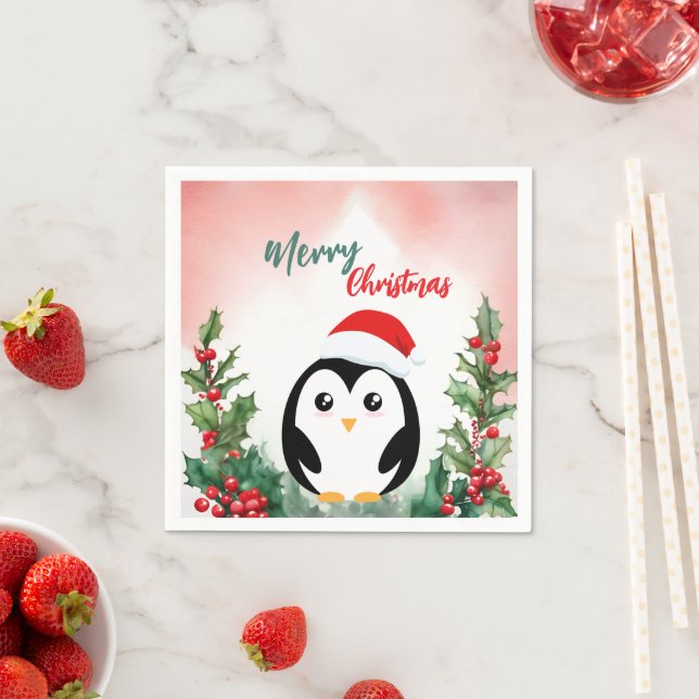 Niedlich Red Merry Weihnachtspenguin Weihnachten P Serviette (Beispiel)