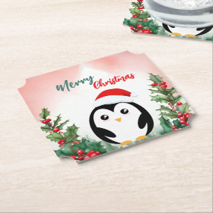 Niedlich Red Merry Weihnachtspenguin Weihnachten P Untersetzer