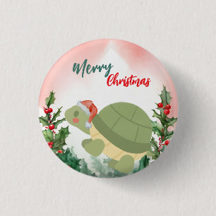 Niedlich Red Merry Weihnachtsschildkröte Weihnacht Button