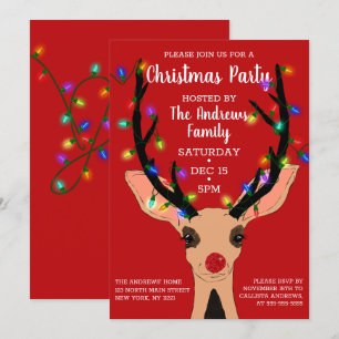 Niedlich Red Nose Reindeer Glühwein Weihnachten Einladung