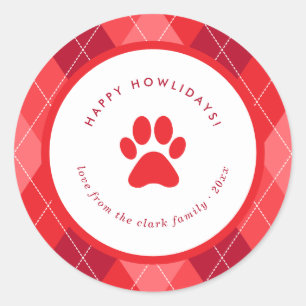 Niedlich Red Paw Print Happy Weihnachten Runder Aufkleber
