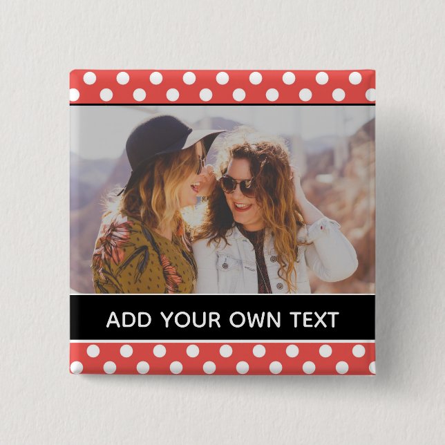 Niedlich Red Polka Dot Custom Foto Personalisiert Button (Vorderseite)
