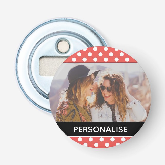 Niedlich Red Polka Dot Custom Foto Personalisiert Flaschenöffner (Vorderseite)