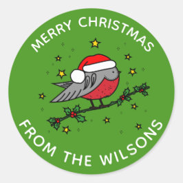 Niedlich Red Robin Bird Frohe Weihnachten Runder Aufkleber