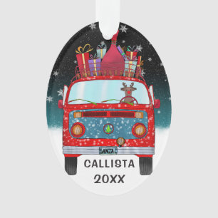 Niedlich Red Santa Van Reindeer Dog Snow Weihnacht Ornament