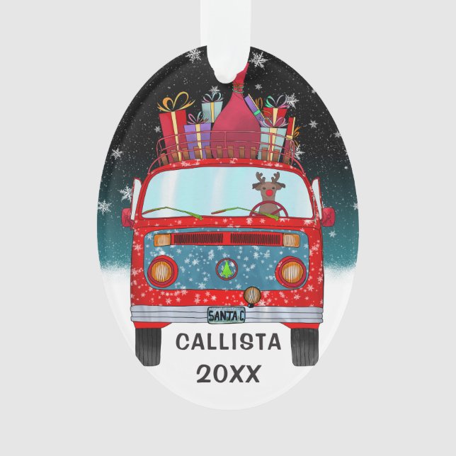 Niedlich Red Santa Van Reindeer Dog Snow Weihnacht Ornament (Vorderseite)