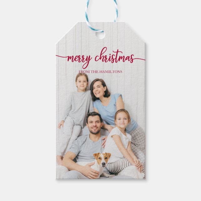 Niedlich Red Script Frohe Weihnachten Personalisie Geschenkanhänger (Vorderseite)