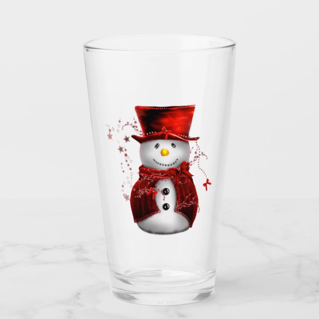 Niedlich Red Snowman Weihnachten Glas (Vorderseite)