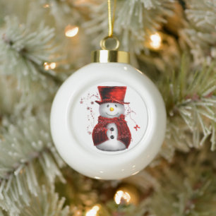 Niedlich Red Snowman Weihnachten Keramik Kugel-Ornament