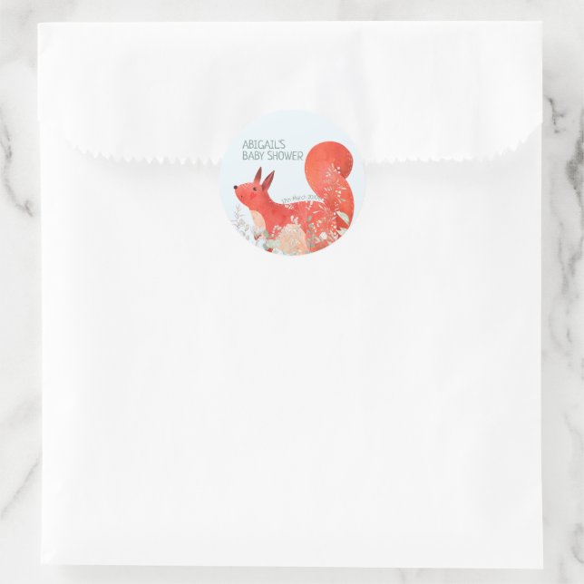 Niedlich Red Squirrel Wildblume Boy Baby Dusche Runder Aufkleber (Tasche)