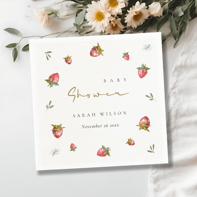 Niedlich Red Strawberry Leafy Botanical Baby Dusch Serviette (Von Creator hochgeladen)