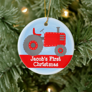 Niedlich Red Tractor Baby's First Christmas Waterc Keramik Ornament