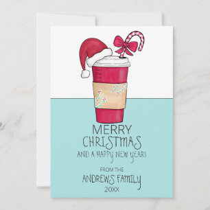 Niedlich Red Weihnachtsmannmütze Kaffee Candy Cane Feiertagskarte