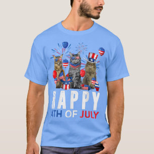 Niedlich Red White Blue Maine Coon Patriotic Happy T-Shirt