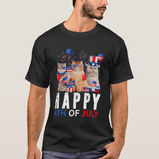 Niedlich Red White Blue Persian Cat Patriotic Happ T-Shirt