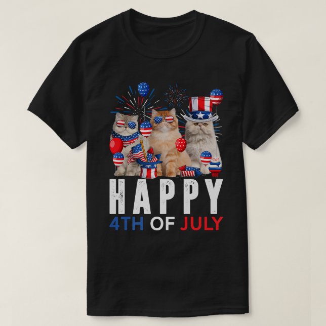 Niedlich Red White Blue Persian Cat Patriotic Happ T-Shirt (Design vorne)