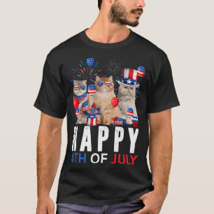 Niedlich Red White Blue Persian Cat Patriotic Happ T-Shirt