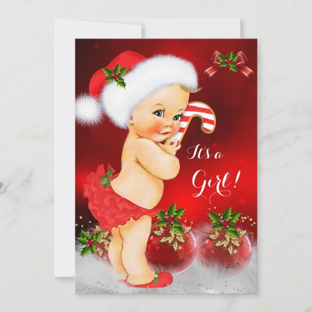 Niedlich Red White Christmas Baby Shower Girl Blon Einladung (Vorderseite)