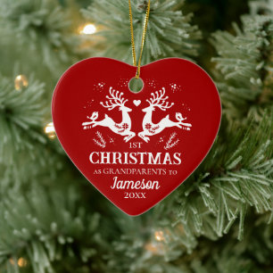Niedlich Red White First Christmas Großeltern Hirs Keramik Ornament