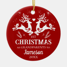 Niedlich Red White First Christmas Großeltern Hirs Keramik Ornament