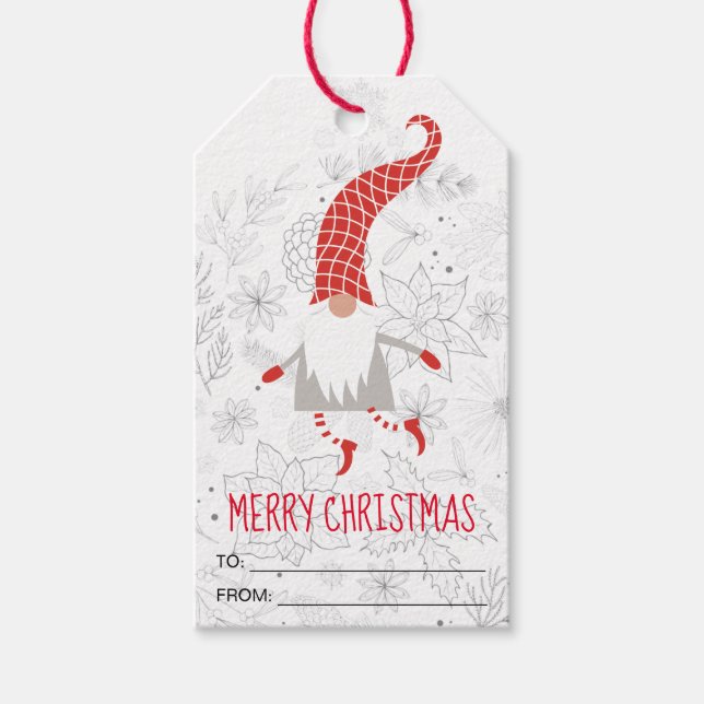 Niedlich Red White Frohe Weihnachtsgnome Geschenkanhänger (Vorderseite)