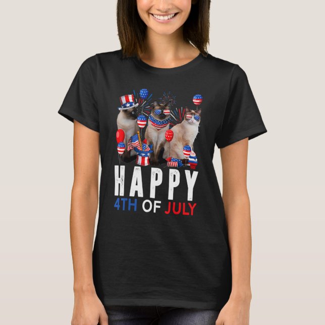 Niedlich Red White Siamese Cat Patriotic Happy 4t T-Shirt (Vorderseite)