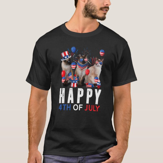 Niedlich Red White Siamese Cat Patriotic Happy 4t T-Shirt (Vorderseite)