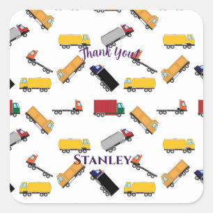 Niedlich Red Yellow Black Name Truck Vielen Dank Quadratischer Aufkleber