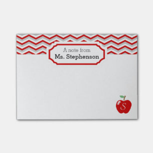Niedlich Red Zickzack Apple Mit Monogramm Teacher Post-it Klebezettel