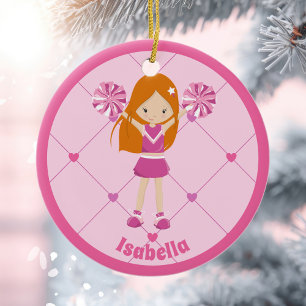 Niedlich Redhead Cheerleader Pink Custom Christmas Keramik Ornament