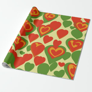 Niedlich Reggae Mini Hearts Red Gold Green Muster Geschenkpapier