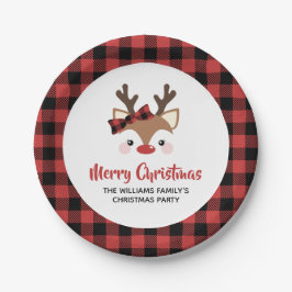 Niedlich Reindeer Buffalo Bow Red Frohe Weihnachte Pappteller