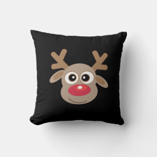 Niedlich Reindeer Cartoon Black Christmas Kissen