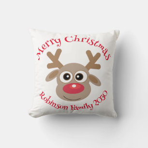 Niedlich Reindeer Cartoon Blue Christmas Kissen