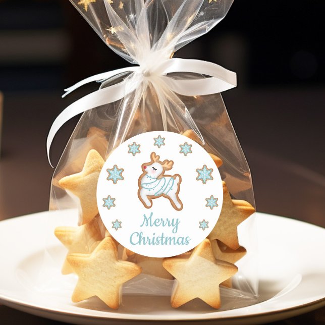 Niedlich Reindeer Frohe Weihnachten Runder Aufkleber (Cute Reindeer Merry Christmas Classic Round Sticker)