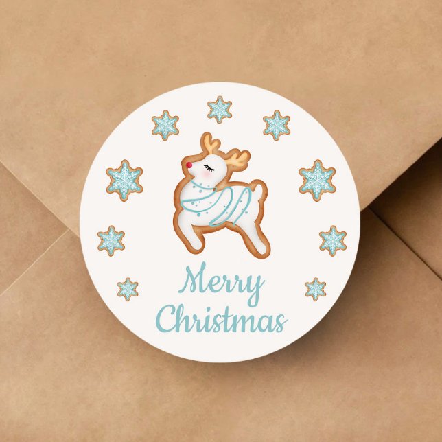Niedlich Reindeer Frohe Weihnachten Runder Aufkleber (Cute Reindeer Merry Christmas Classic Round Sticker)