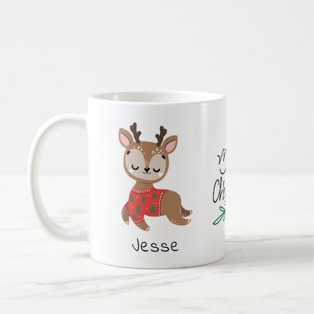 Niedlich Reindeer Girly Personalisiert Name Weihna Kaffeetasse (Links)