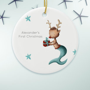 Niedlich Reindeer Mermaid First Christmas Whimsica Keramik Ornament