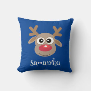 Niedlich Rentier Cartoon Name Blue Christmas Kissen